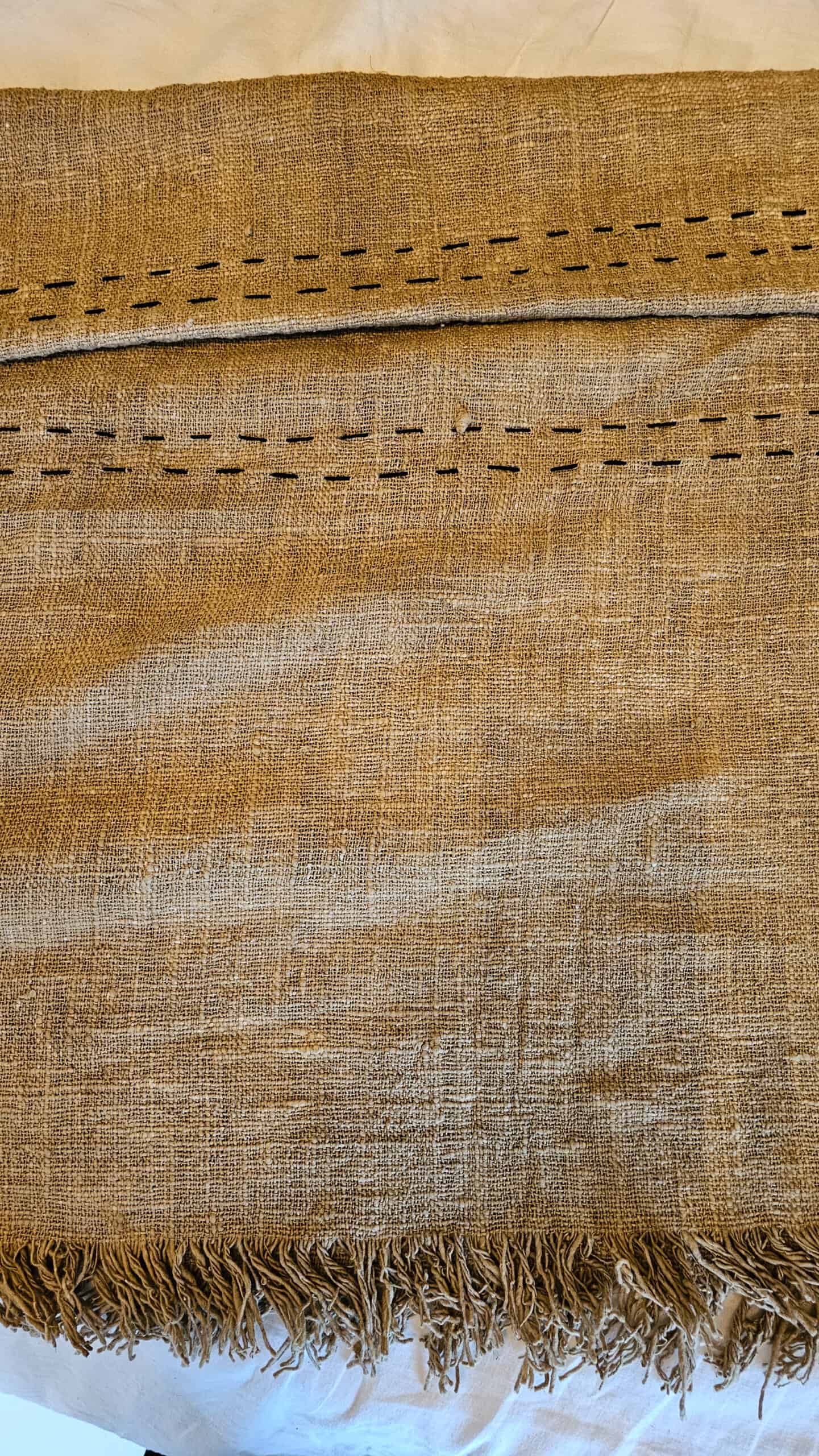 LINEN PLAID OLIVE BROWN WITH BLACK STITCHING