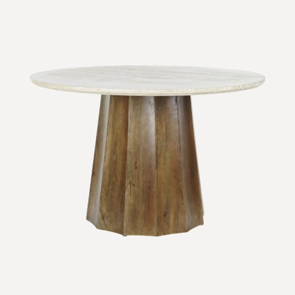 ROUND MANGO TABLE WITH TRAVERTINE TOP 120 cm