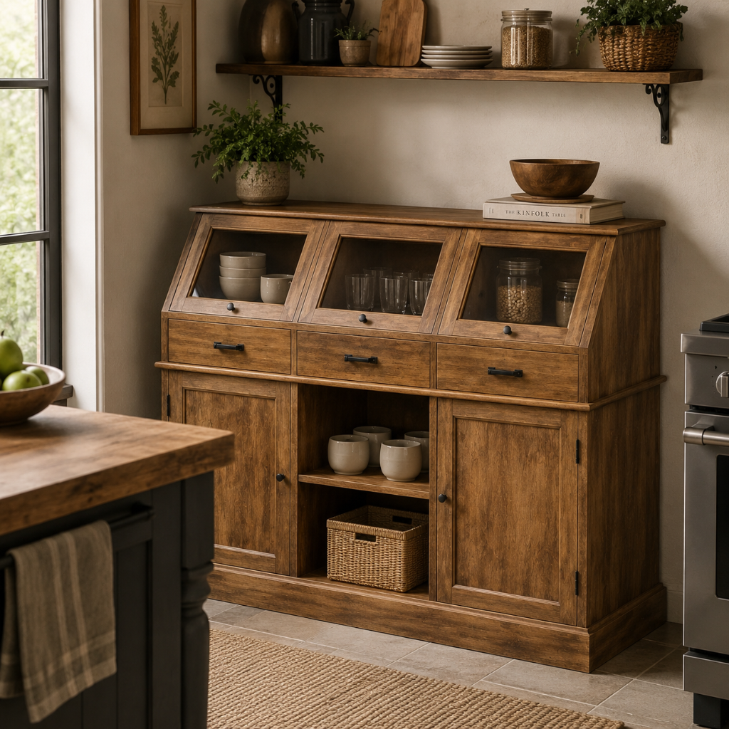 SOLID MANGO WOOD AND GLASS BUFFET
