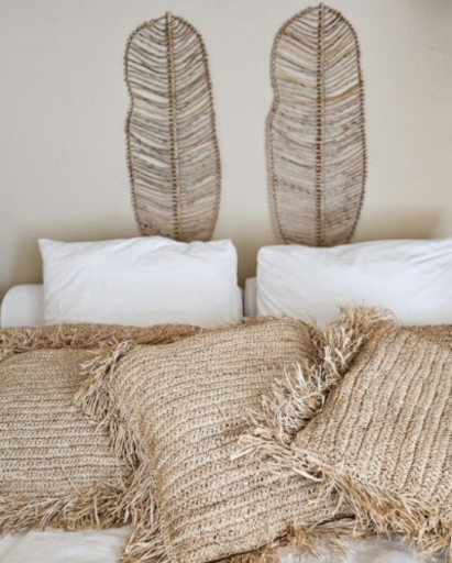 CUSHION RAFFIA WITH FRINGES L