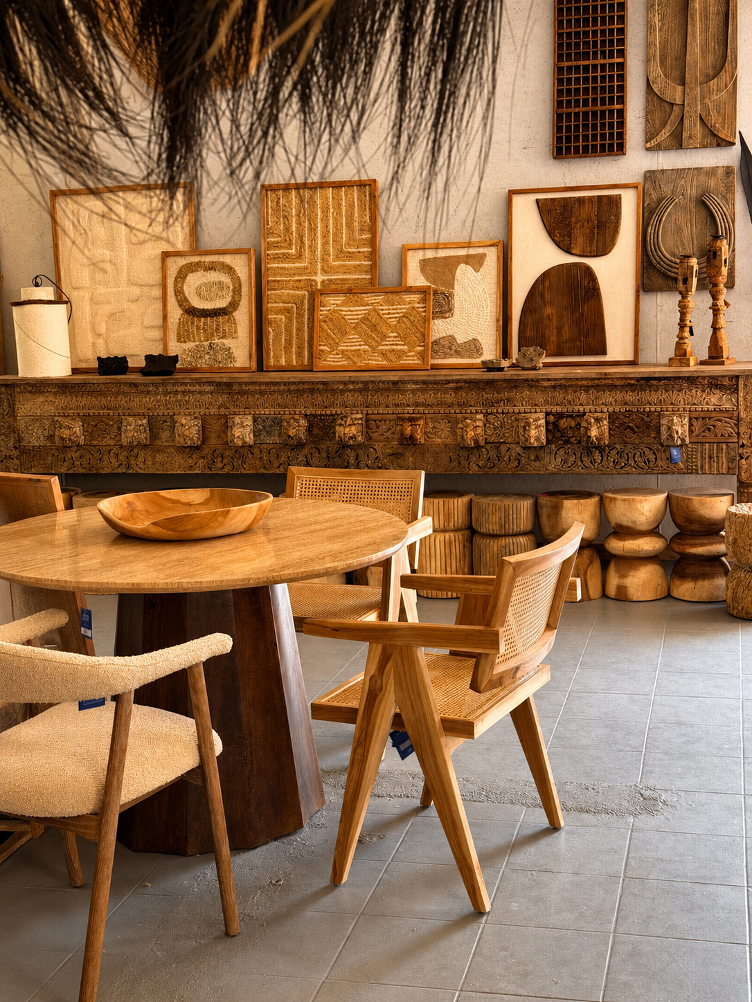 ROUND MANGO TABLE WITH TRAVERTINE TOP 120 cm