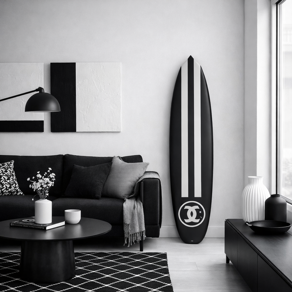 BLACK&WHITE DECORATIVE SURFBOARD