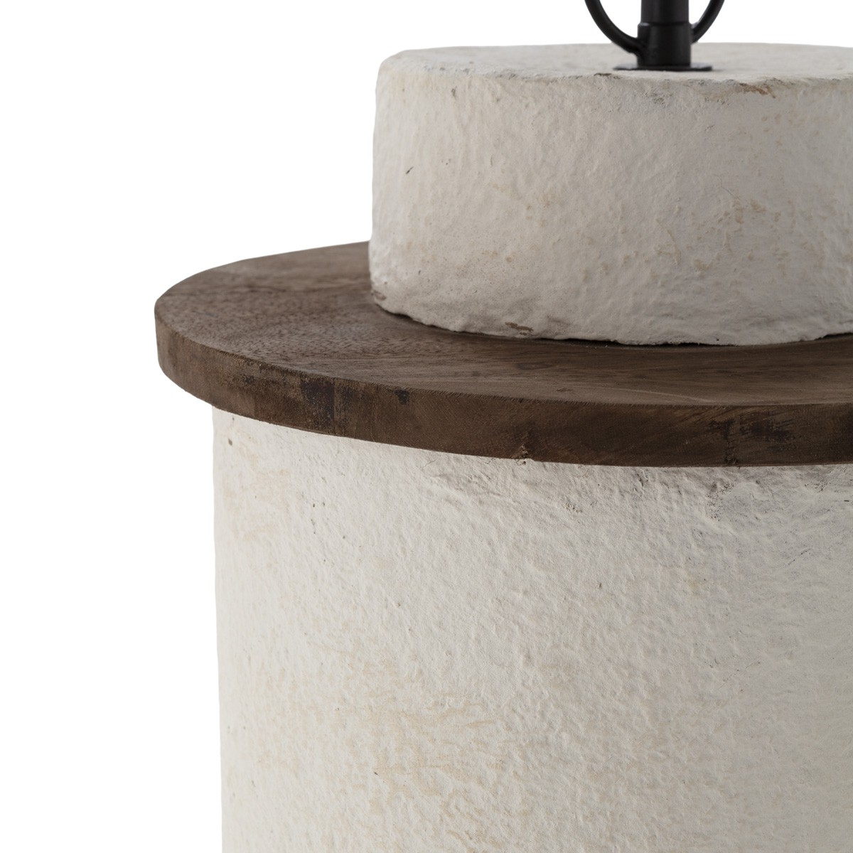 LAMP FROM PAPIER MASHE IN BEIGE AND WOOD