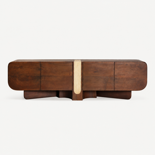 BRAINE TV STAND FROM MANGO WOOD AND TRAVERTINE