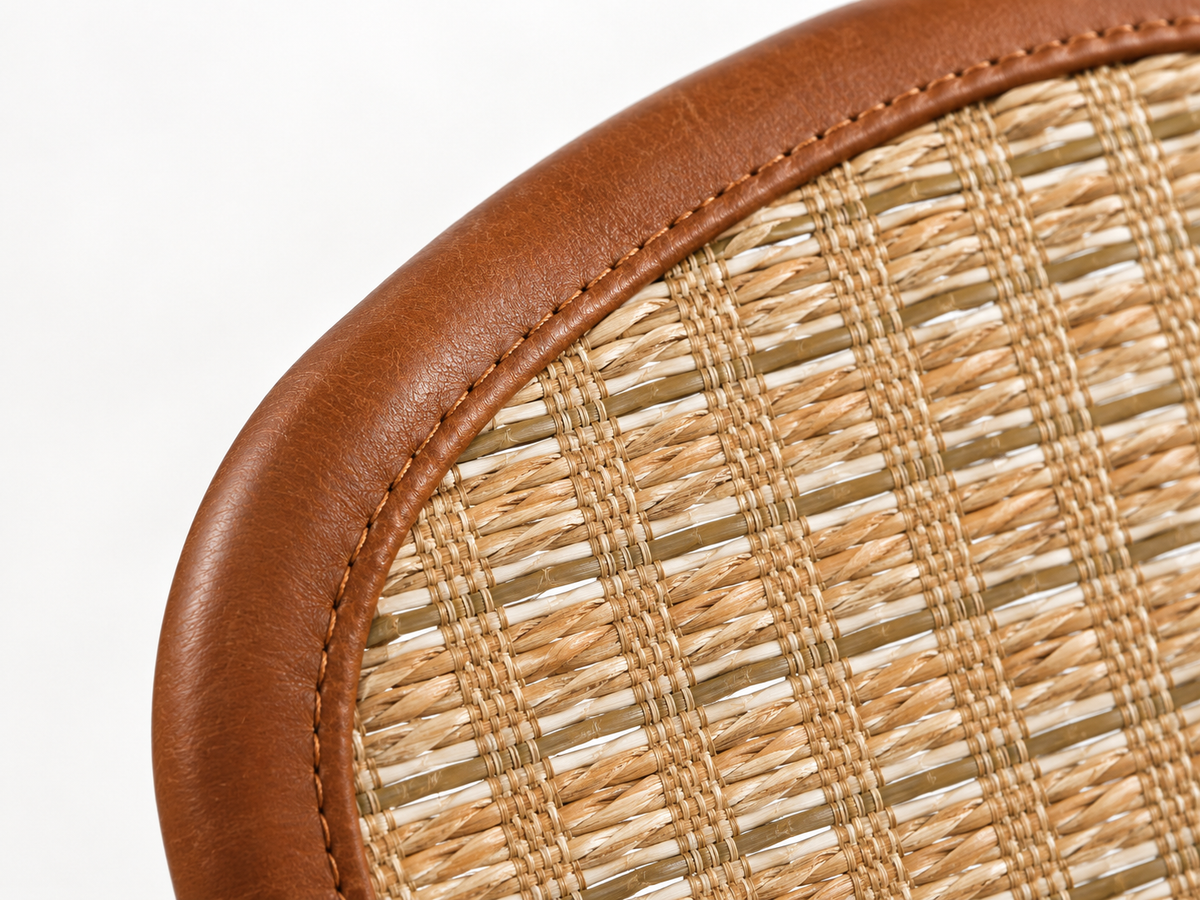 RATTAN & LEATHER LOUNGE CHAIR