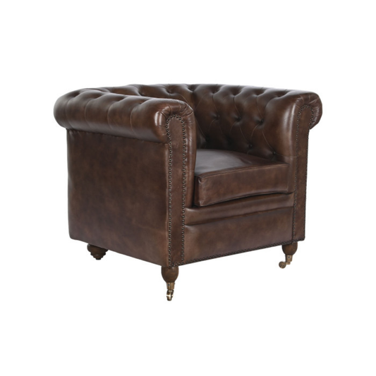 CAPITON LEATHER ARMCHAIR DARK BROWN