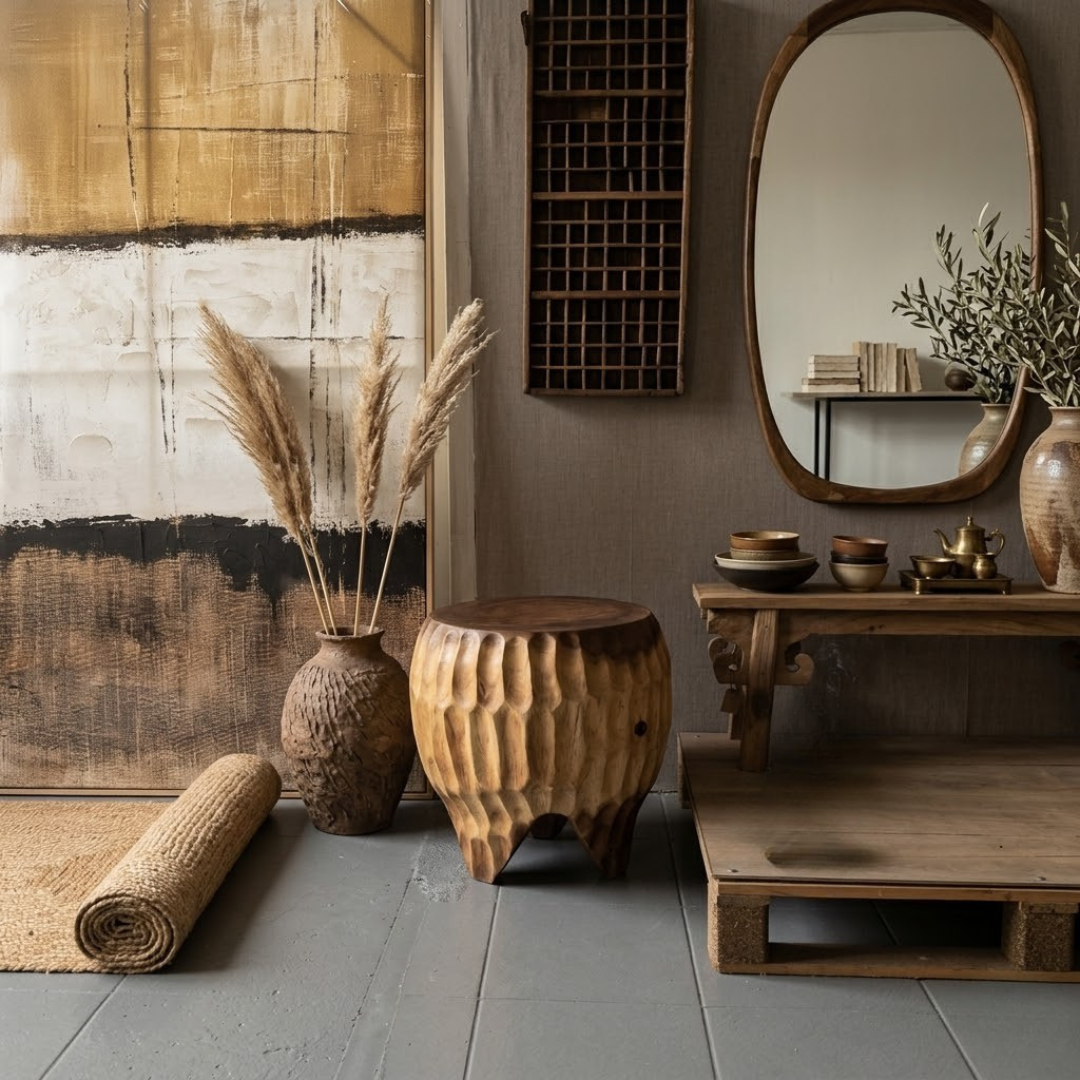 HANDCRAFT WOOD SIDE TABLE/STOOL