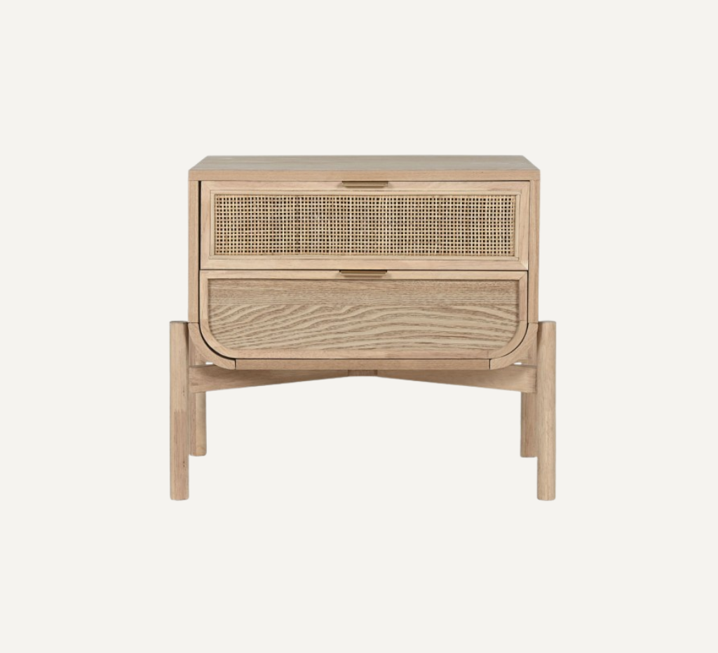 BEDSIDE TABLE FROM WOOD AND RATTAN