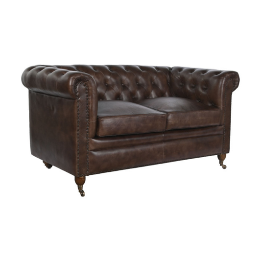 CAPITON LEATHER SOFA DARK BROWN 148cm