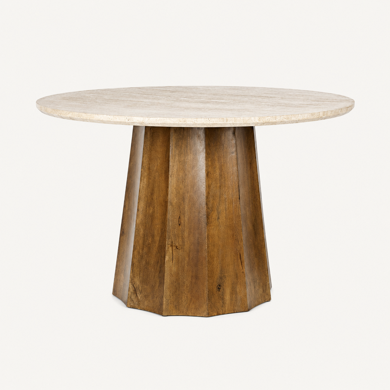 ROUND MANGO TABLE WITH TRAVERTINE TOP 120 cm