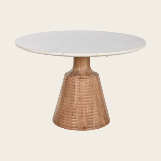 WHITE MARBLE& ACACIA WOOD ROUND DINING TABLE 115cm