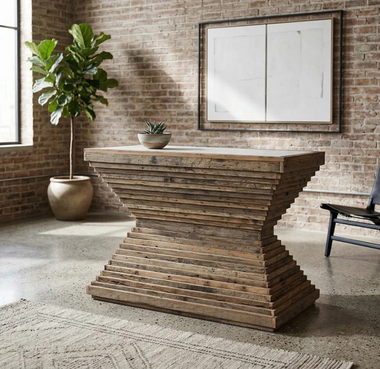 RECYCLED WOOD/MARBLE CONSOLE TABLE