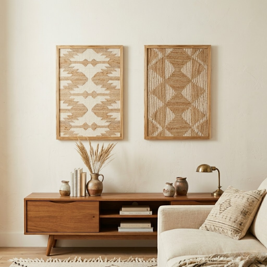 JUTE PICTURE WITH WOODEN FRAME Set 2 40/60cm