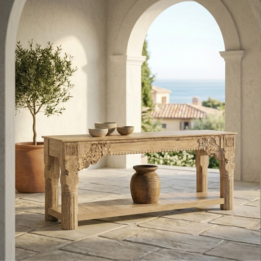 HAND-CARVED ANTIQUE SOLID WOOD CONSOLE TABLE 184cm