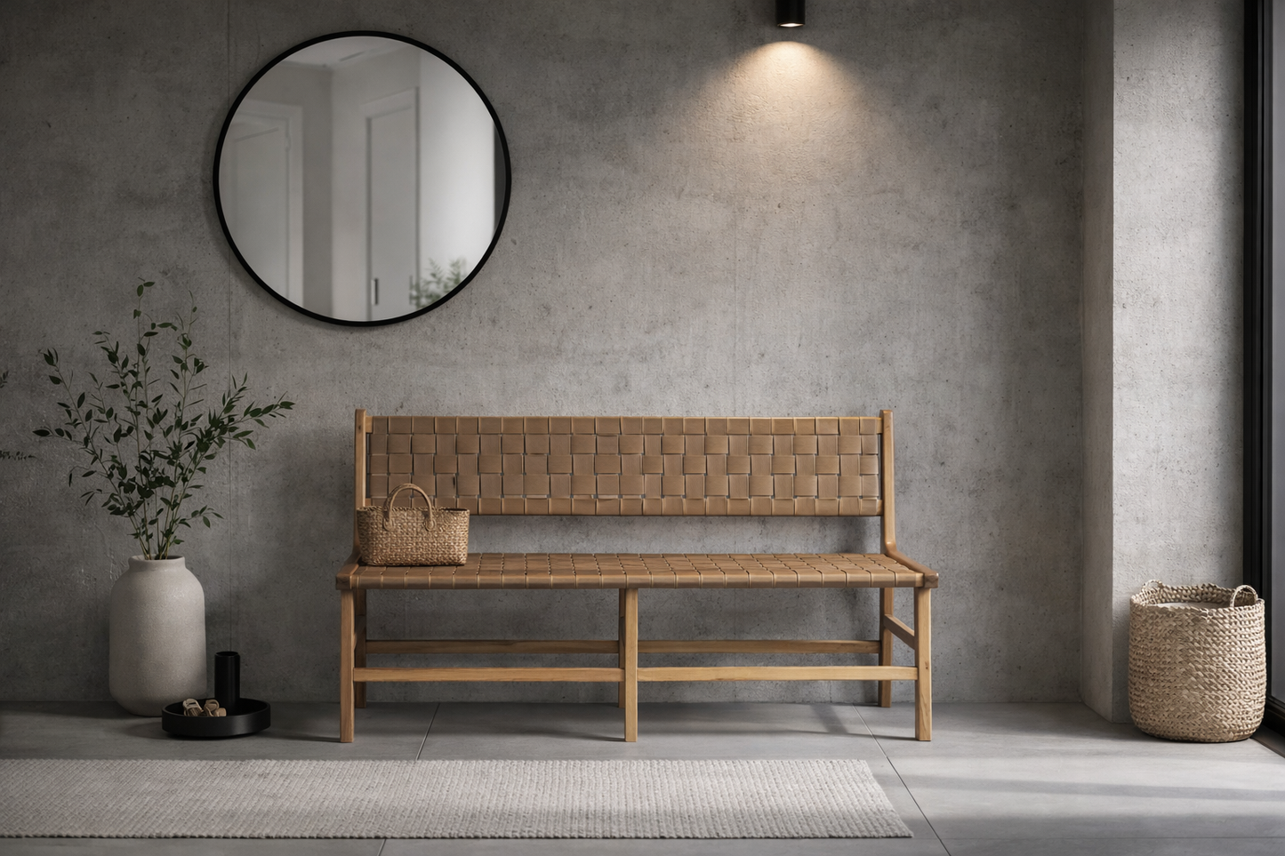 ZUZI BEIGE LEATHER BENCH
