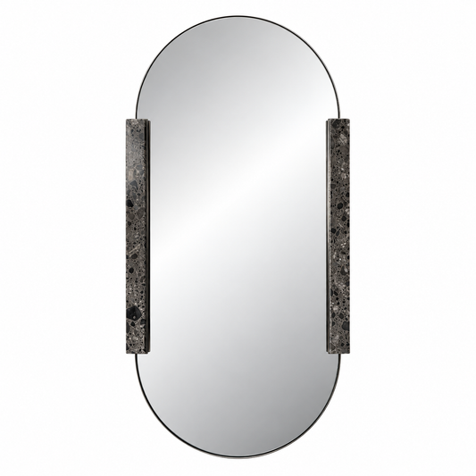IRON MIRROR WITH MARBLE 62/120CM AGED GOLDEN