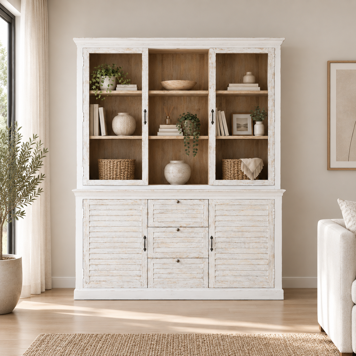 MANGO WOOD SHOWCASE IN WHITE COLOR 180cm
