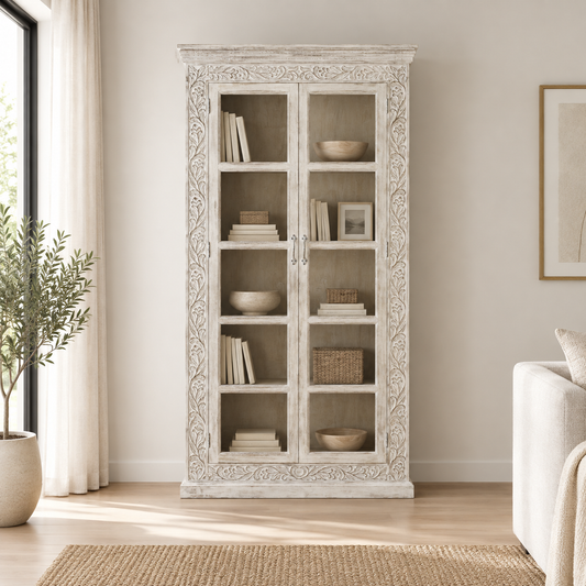 SOLID MANGO WOOD SHOWCASE IN DECAPE WHITE COLOR