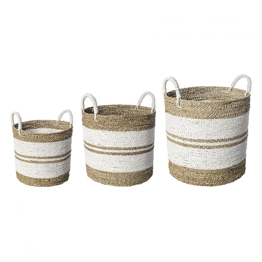 BASKET LAUNDRY SET*3 NAT/WHITE STRIPES