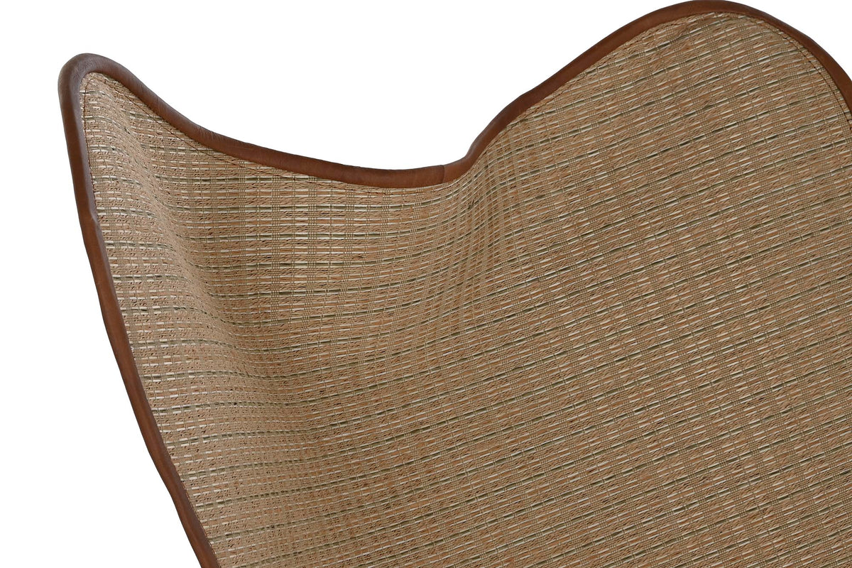 RATTAN & LEATHER LOUNGE CHAIR