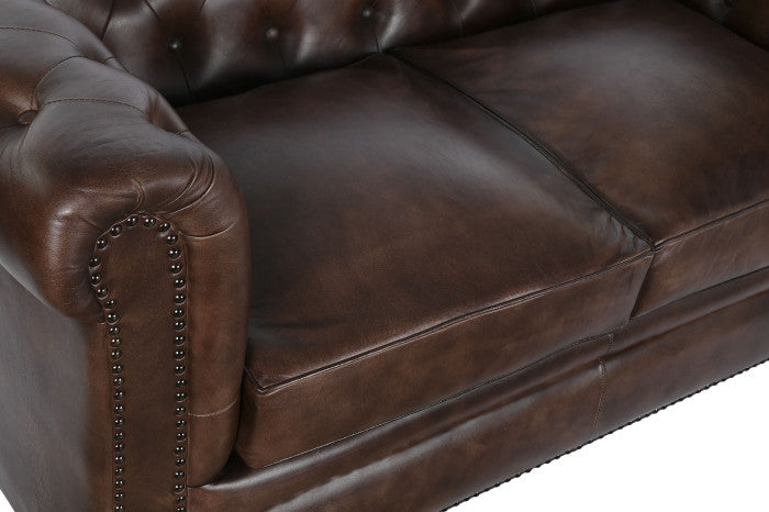 CAPITON LEATHER SOFA DARK BROWN 148cm