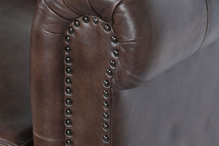 CAPITON LEATHER SOFA DARK BROWN 148cm