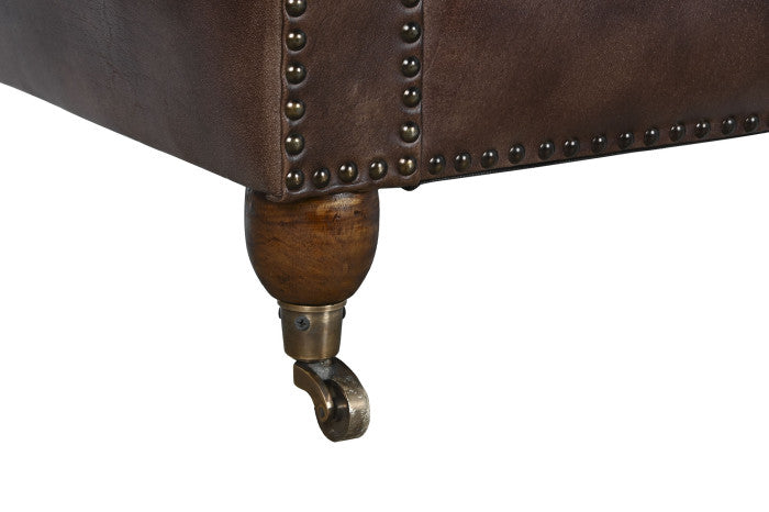 CAPITON LEATHER SOFA DARK BROWN 148cm