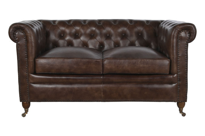 CAPITON LEATHER SOFA DARK BROWN 148cm