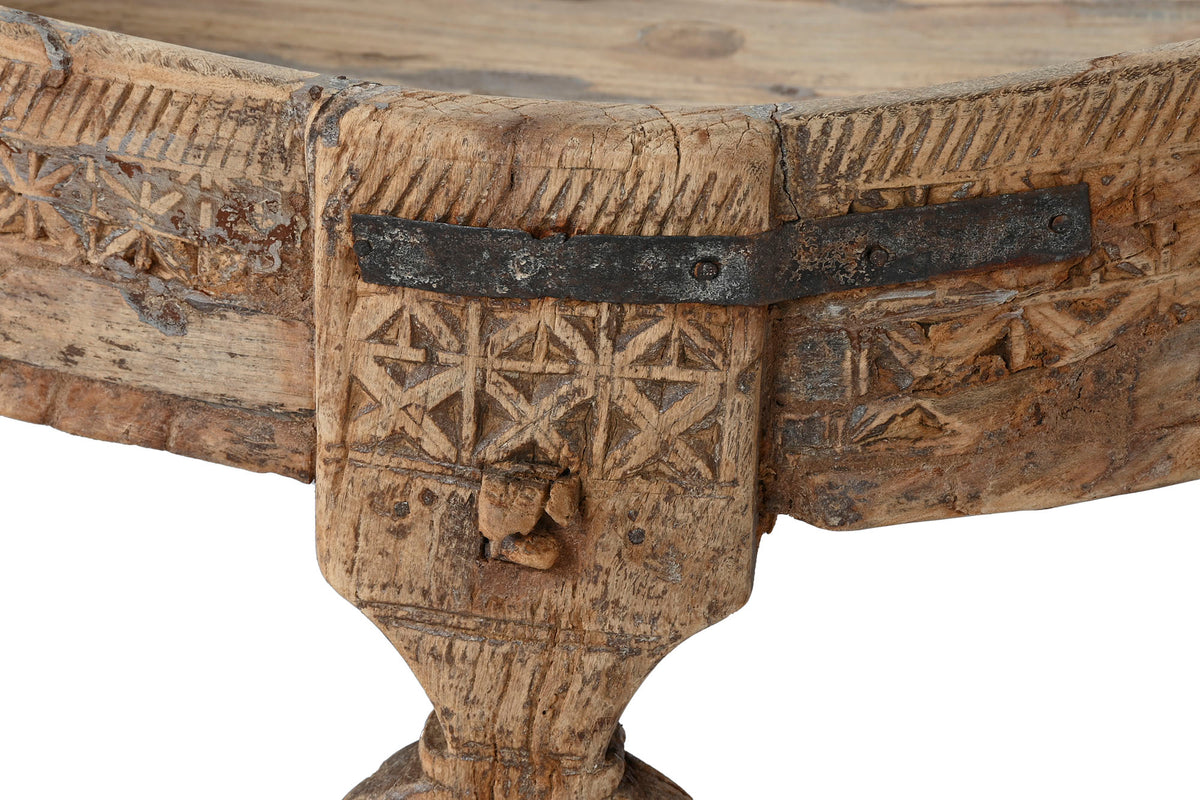ROUND SOLID WOOD CARVED TABLE 76cm
