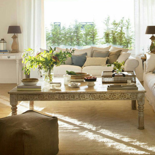 TEAK WOOD WHITE COFFEE TABLE