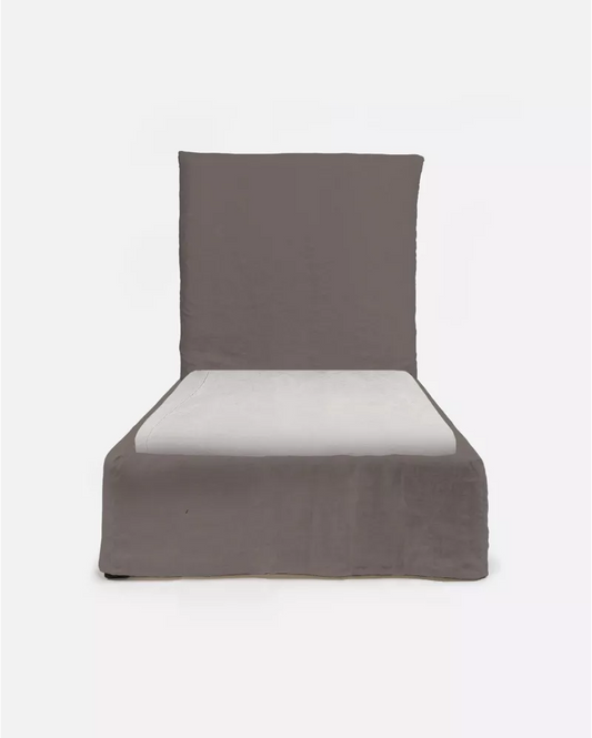 SINGLE LINEN BED IN TAUPE COLOR