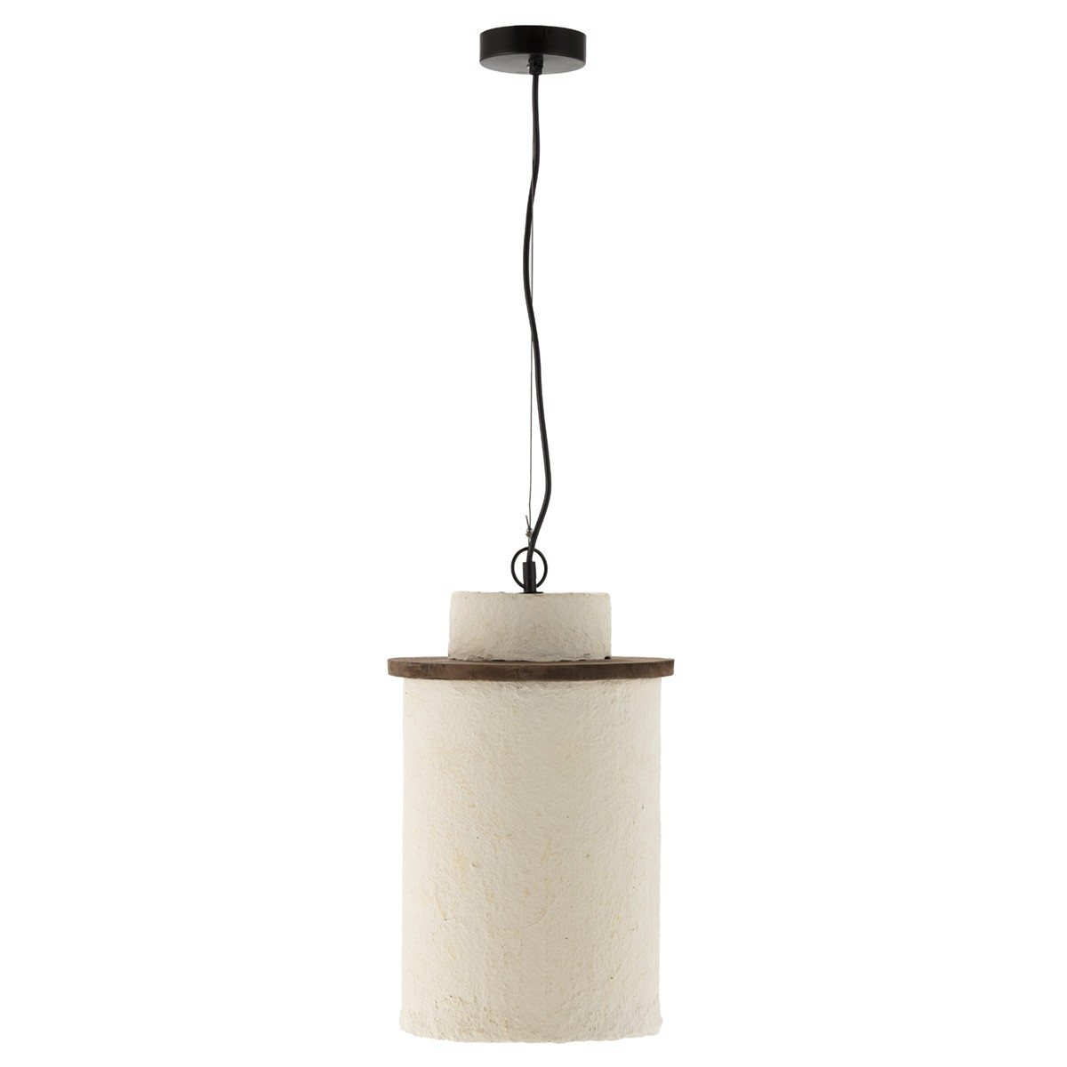 LAMP FROM PAPIER MASHE IN BEIGE AND WOOD