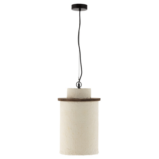 LAMP FROM PAPIER MASHE IN BEIGE AND WOOD