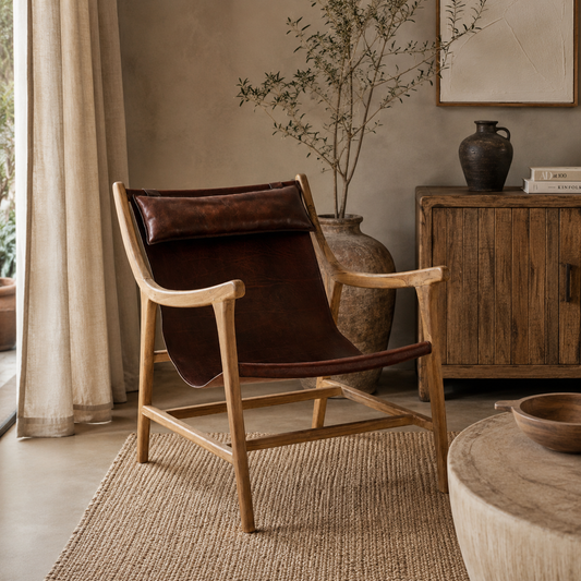 AMAZONIA TEAK LEATHER ARMCHAIR
