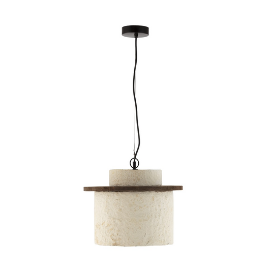 LAMP FROM PAPIER MASHE IN BEIGE AND WOOD