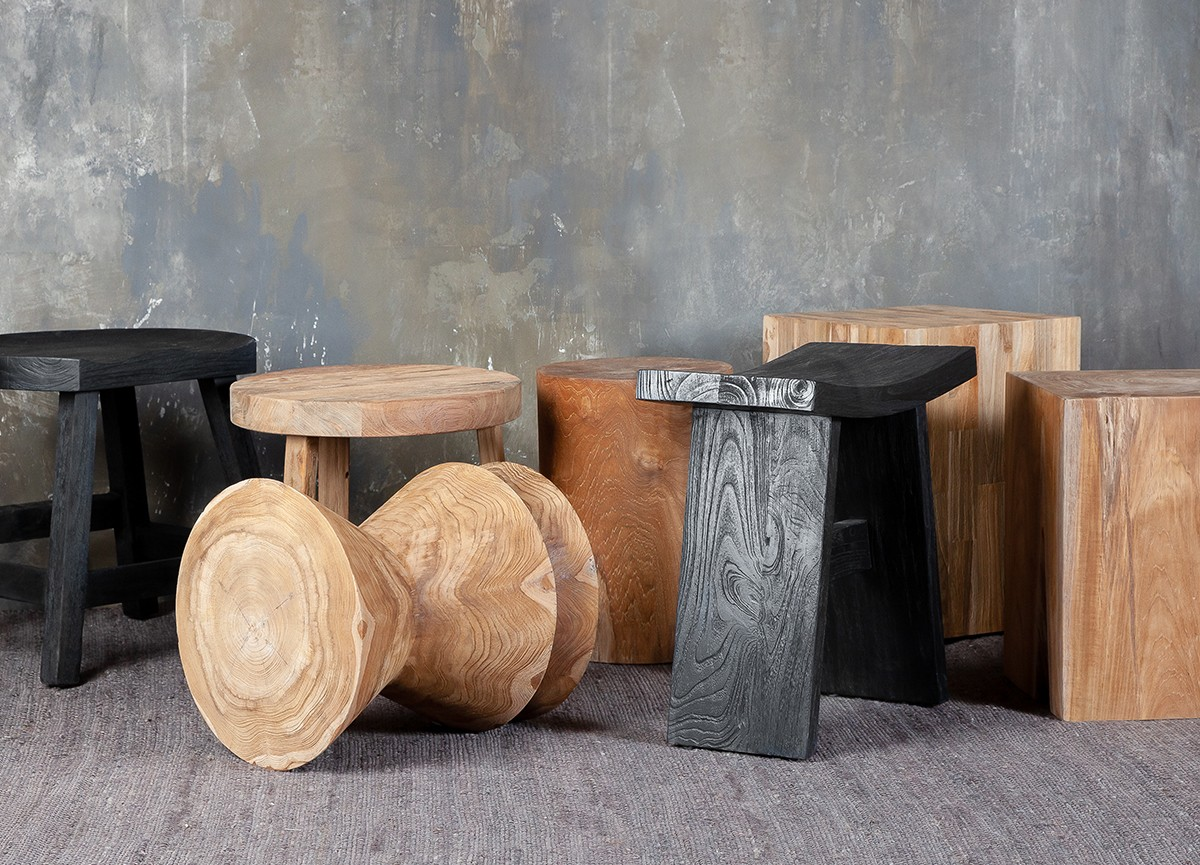 TEAK WOOD BLACK STOOL