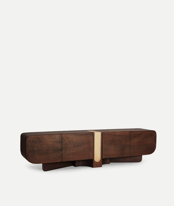 BRAINE TV STAND FROM MANGO WOOD AND TRAVERTINE