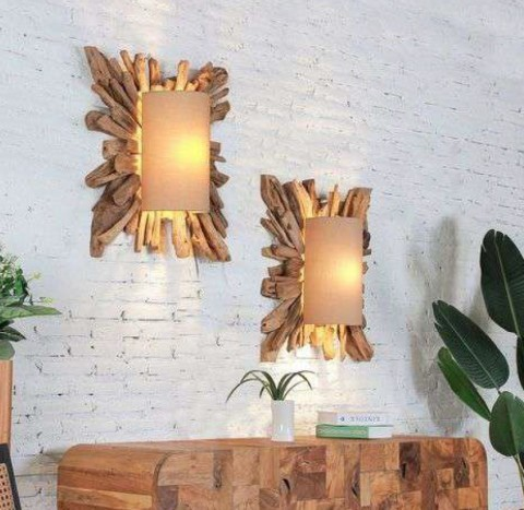 RECYCLE TEAK WOOD WALL LAMP