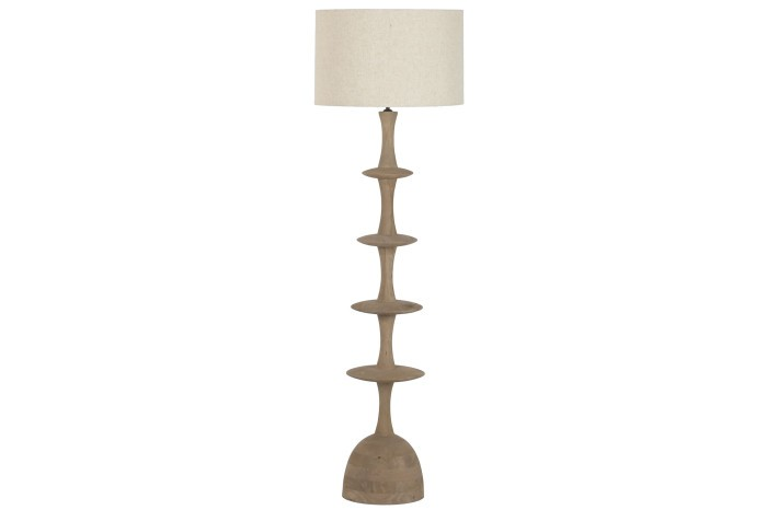 ПОДОВА ЛАМПА ОТ СКУЛПТУРНО МАНГОВО ДЪРВО И ЛЕН